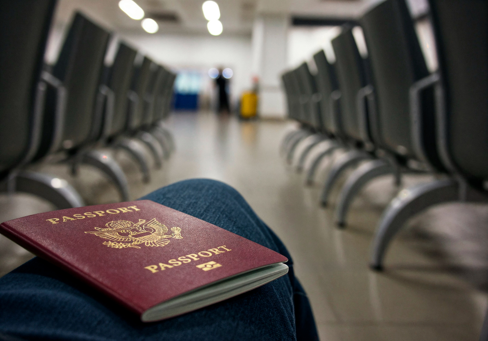 Passport placed on seat in waiting area
