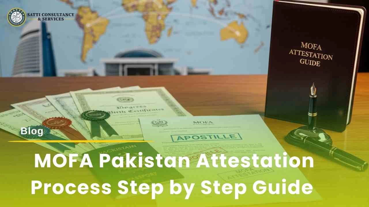 MOFA Pakistan attestation guide, documents, passport, world map.