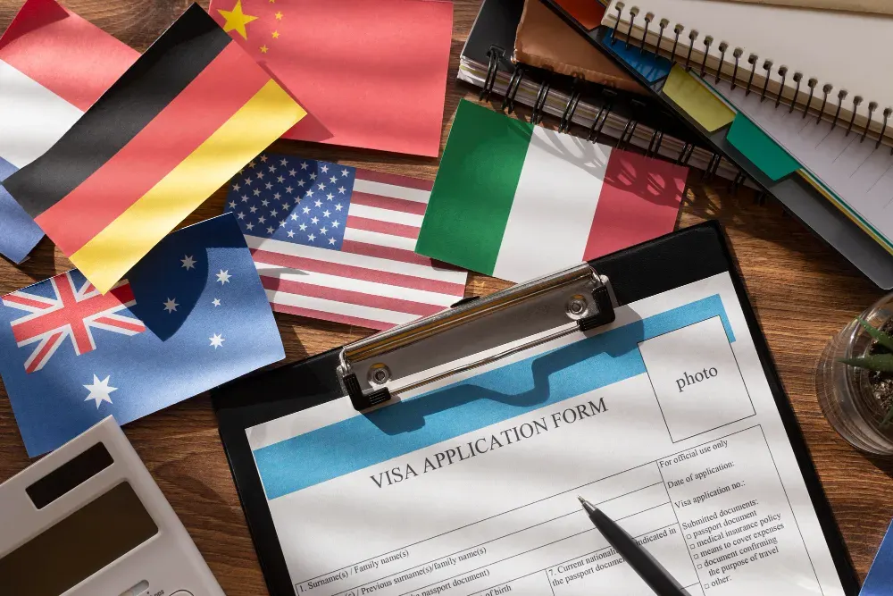 Visa application form with country flags