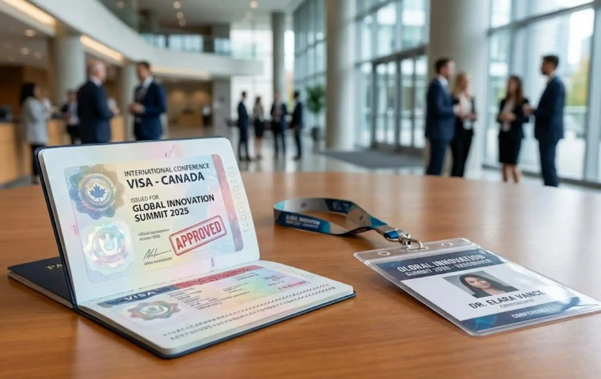 Spain conference visa documents on desk