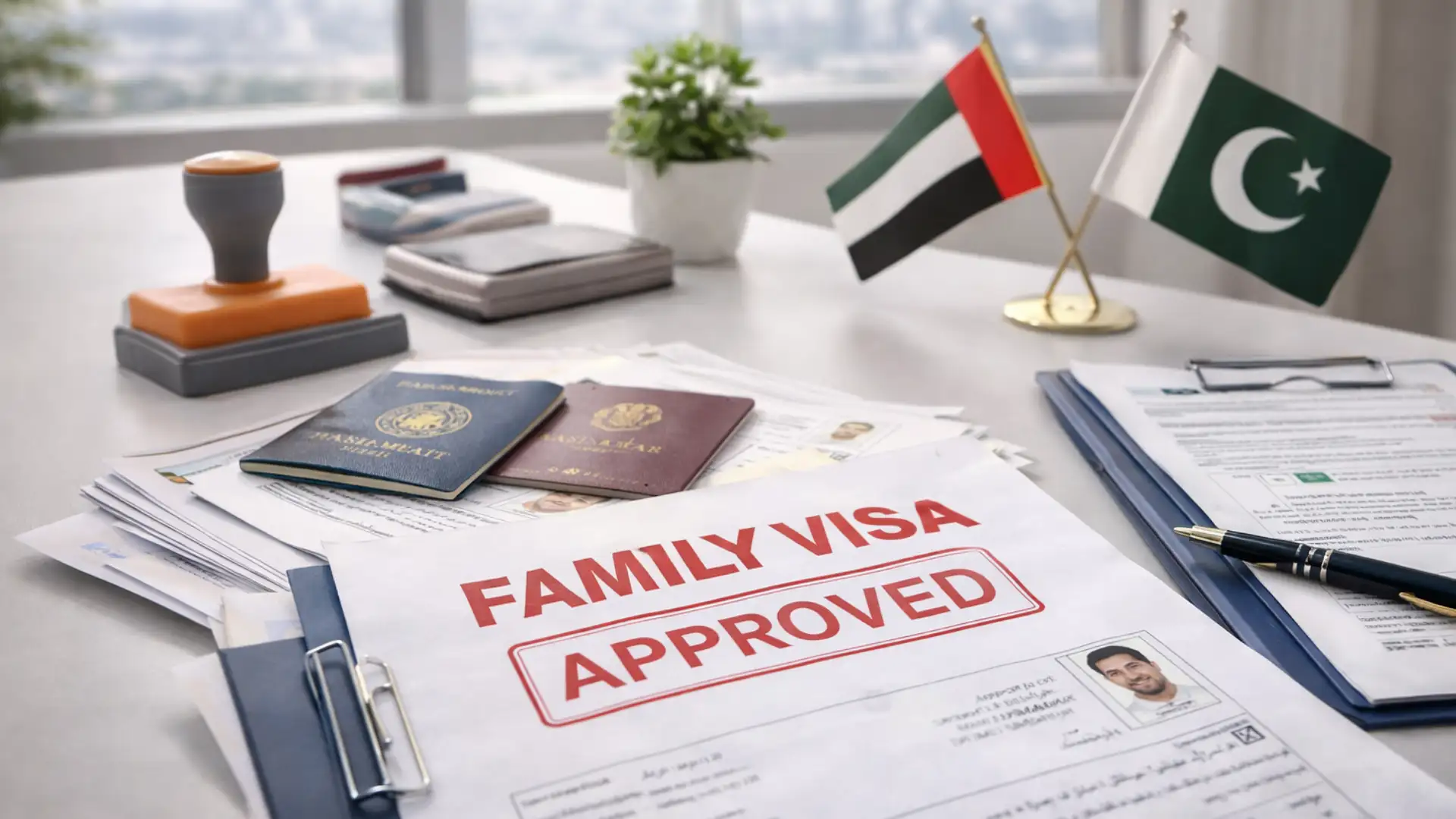 Approved family visa document with UAE Pakistan
