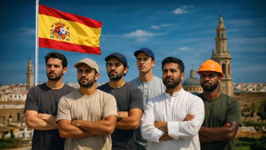 Pakistani workers with Spanish flag representing Spain work visa opportunities